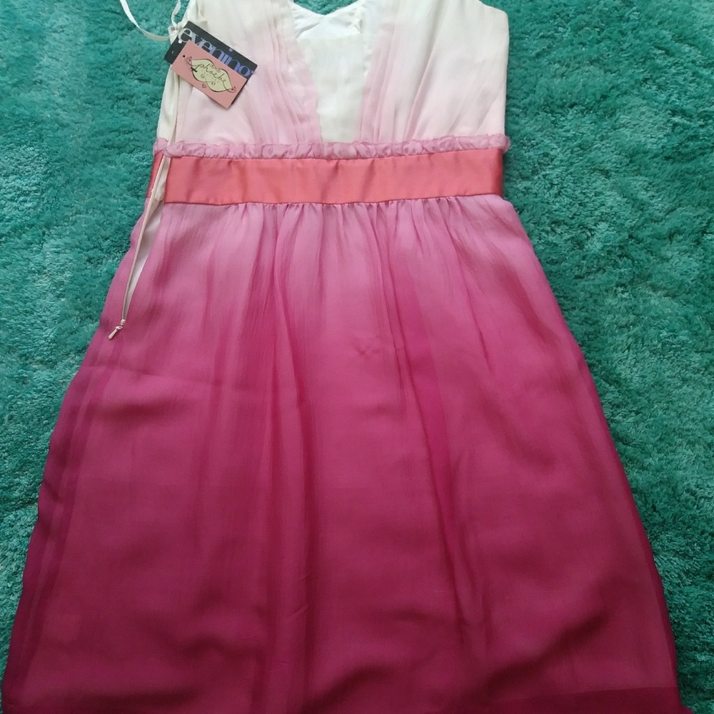 NWT Phoebe Couture Pink White Silk Tulle Dress 8